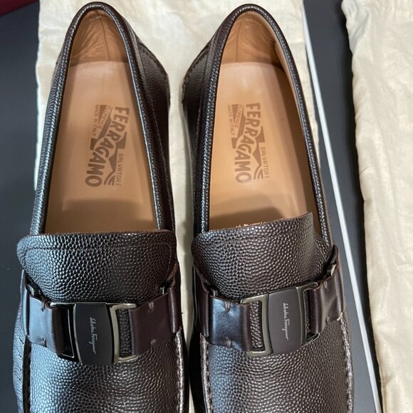 New Salvatore Ferragamo Sardegna Leather Moc Toe Drivers - Pebble Calf main image 8